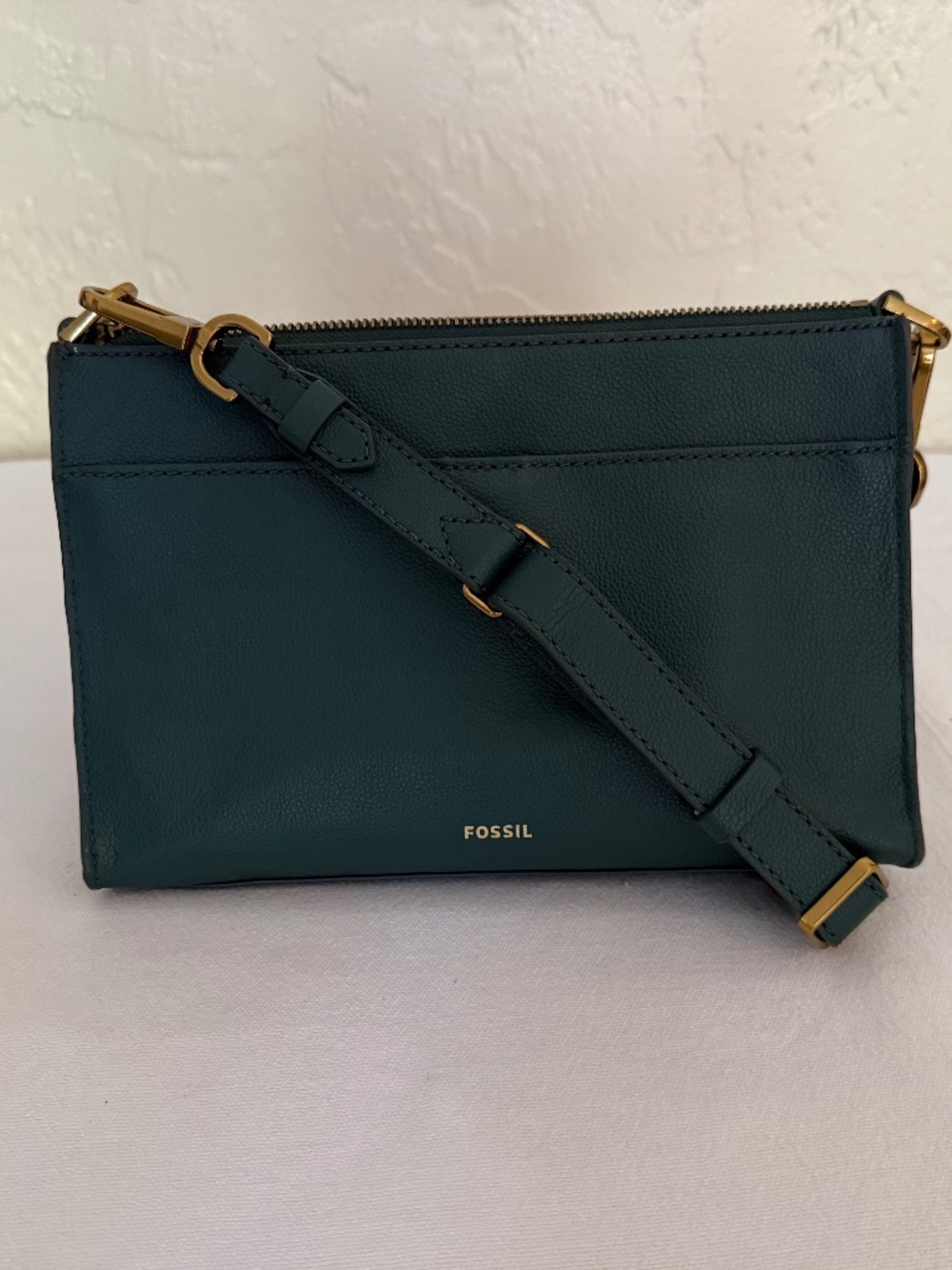 Fossil Teal Green Leather Crossbody Bag Brass Hardware